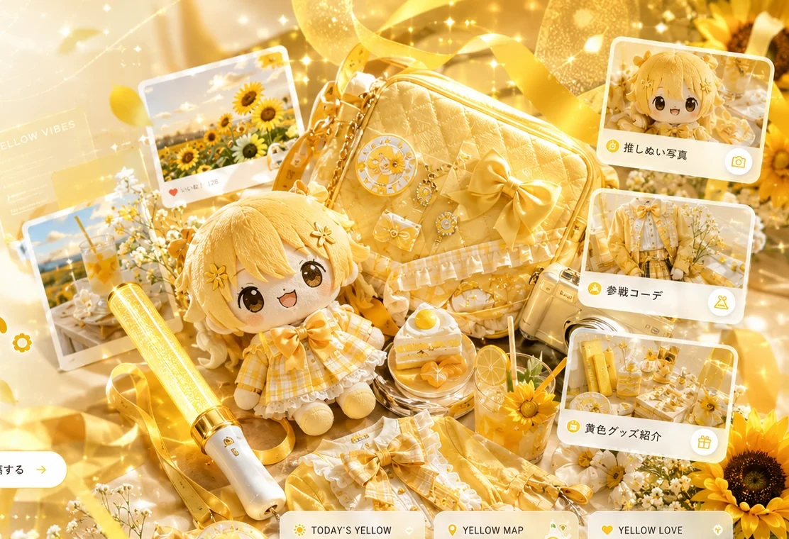 推し色イエローの推し活アイテムを集めたヒーロービジュアル
